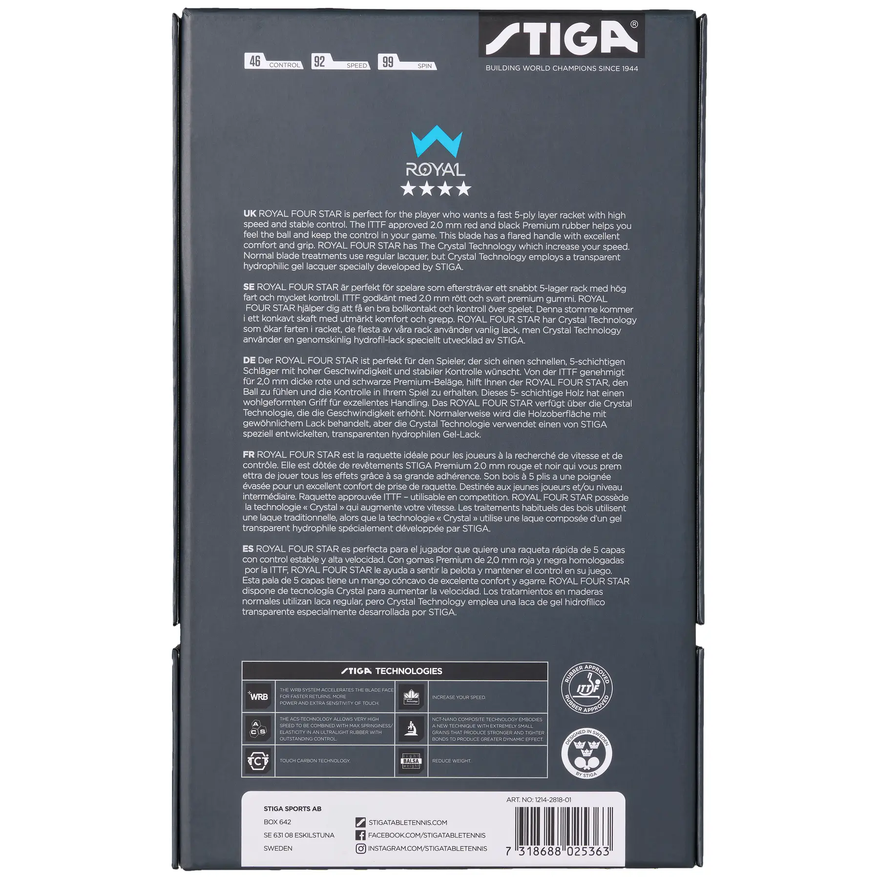 Ракетка для настольного тенниса Stiga Royal Crystal 4 Star FL — изображение 5