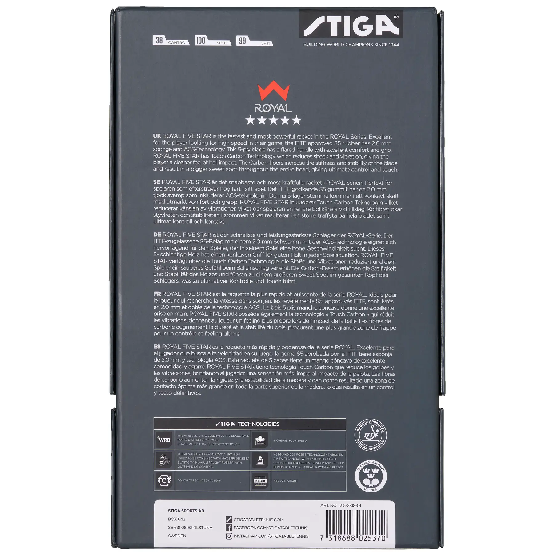 Ракетка для настольного тенниса Stiga Royal Carbon 5 Star FL - Image 6